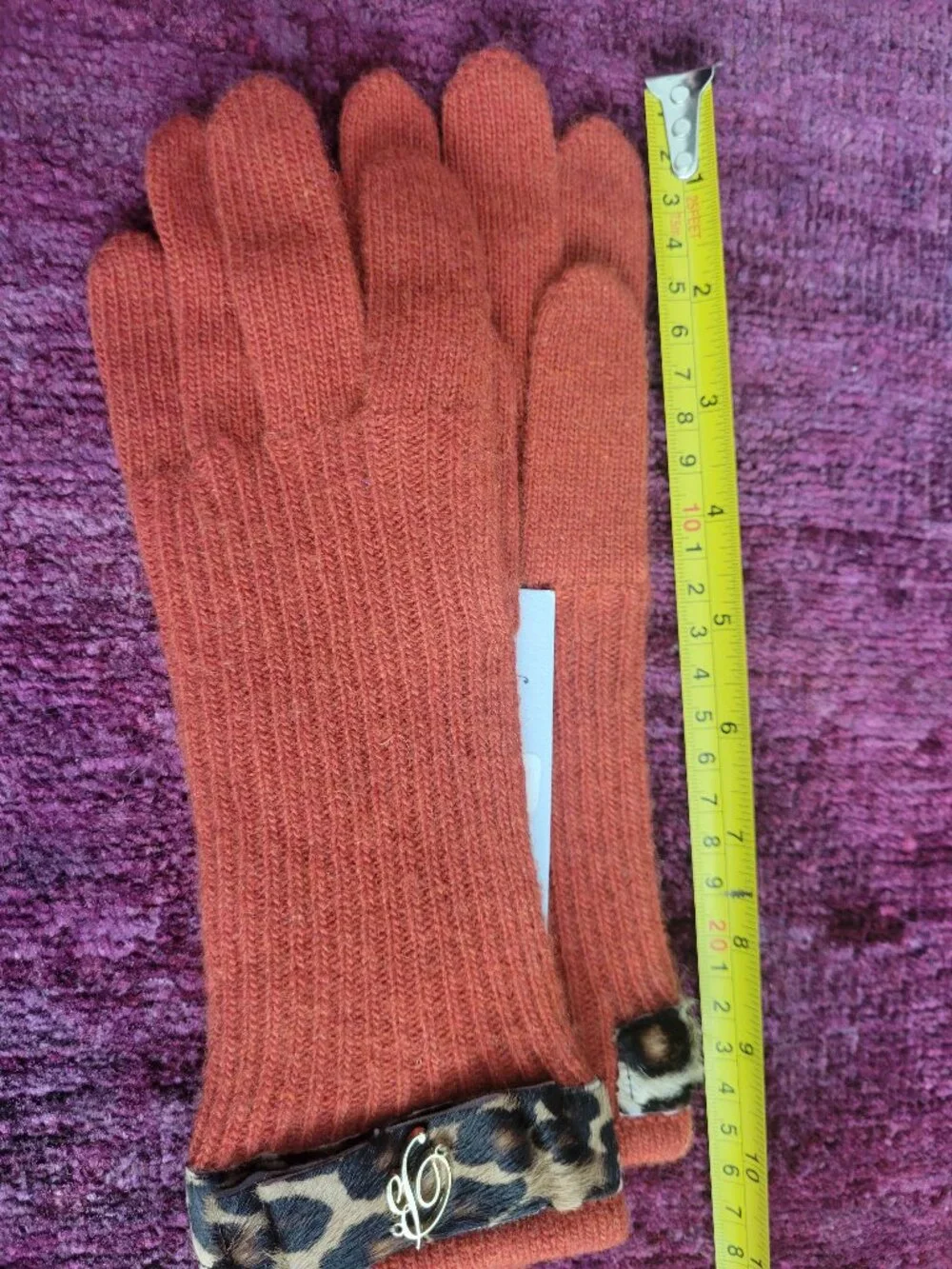 BLUMARINE Orange Wool WOMEN GLOVES with LEOPARD leather signature trim - 7